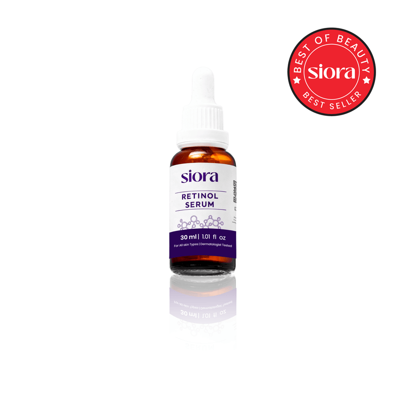 Siora Retinol Serum bottle with a 'Best of Beauty' badge on a white background