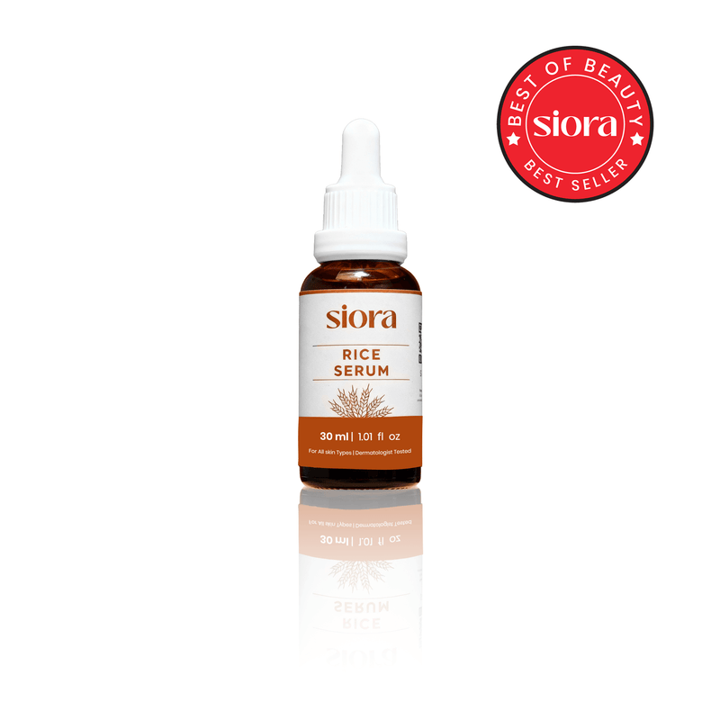 Siora Rice Serum bottle with a 'Best of Beauty' badge on a white background